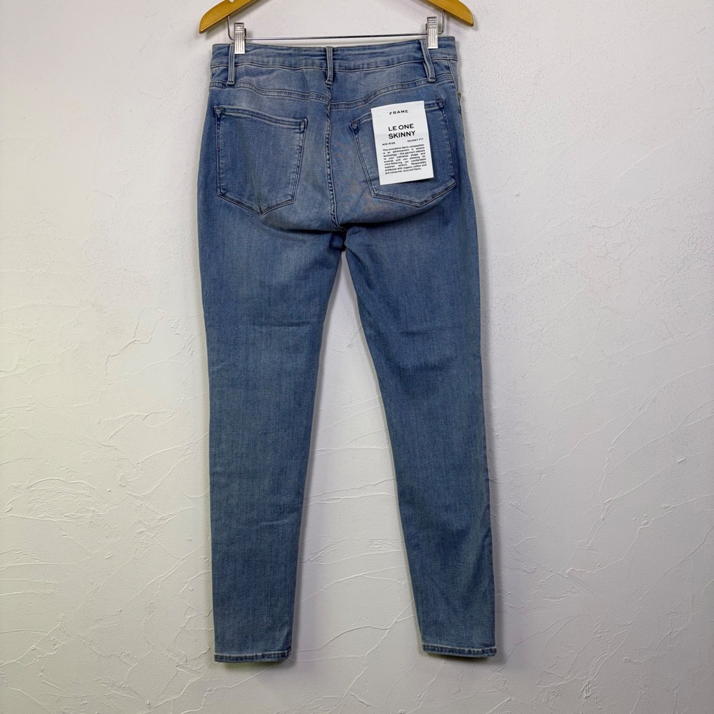 Frame Le One Skinny Jeans Womens Size 2 Mid Rise Blue Stretch Denim Caspio